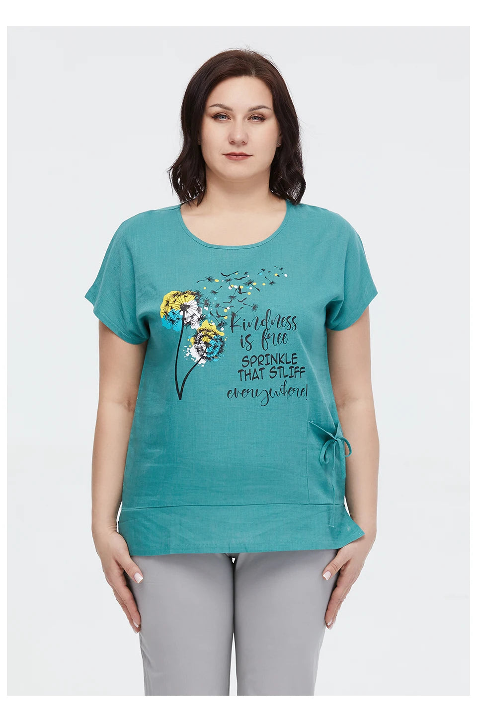 Women's Oversized Cotton Linen Floral Print T-Shirt – Short Sleeve
