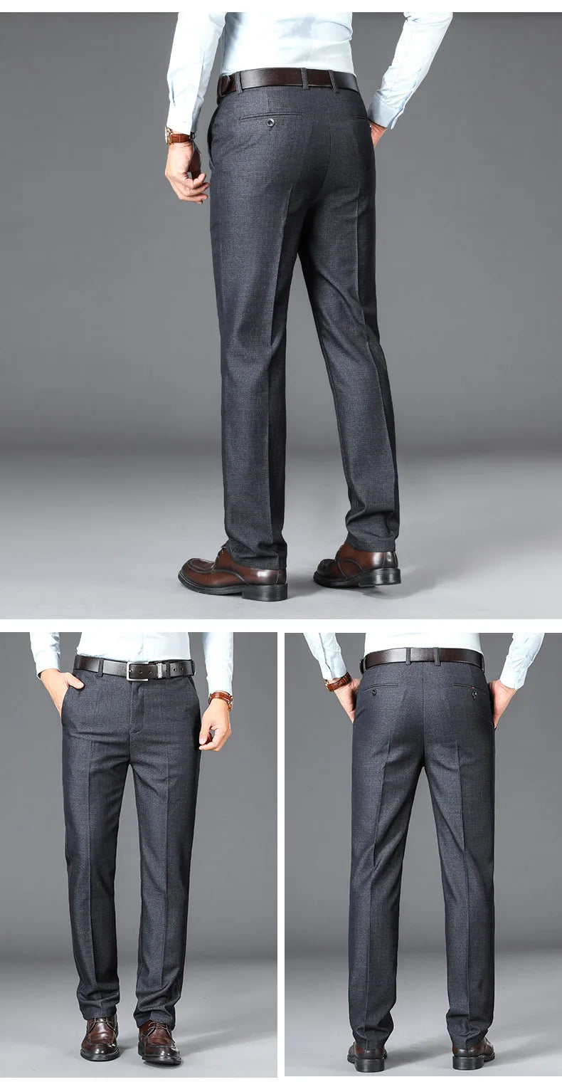 Men High Waist Straight Office Formal Trousers