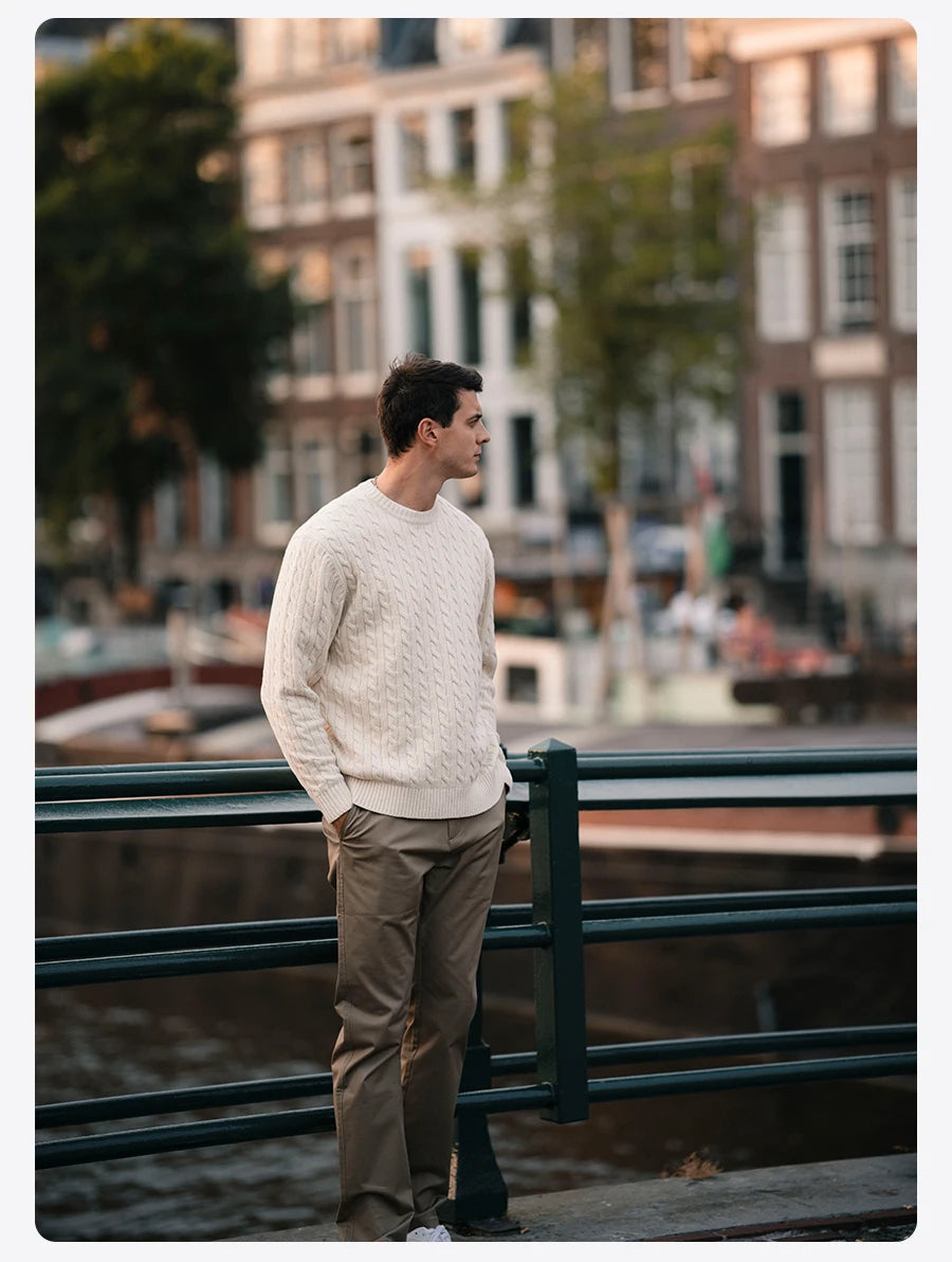 Men's Autumn Winter  Oversized Cable Knit Long Sleeve Knitted Casual Vintage Pullover Sweater