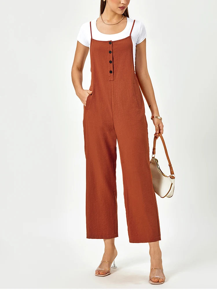 Women's Sleeveless Suspender Jumpsuit - Slim Fit Casual Pocket Jumpsuit