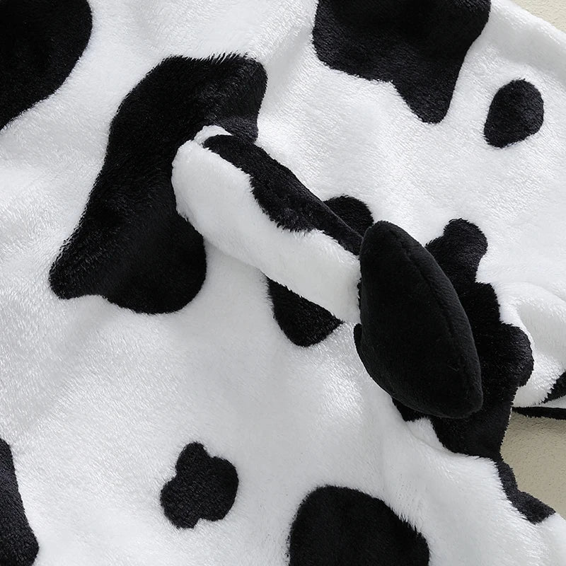 0-18M  Baby Boys Cute Romper Long Sleeve Cow Pattern Button Hooded Jumpsuit for Newborn