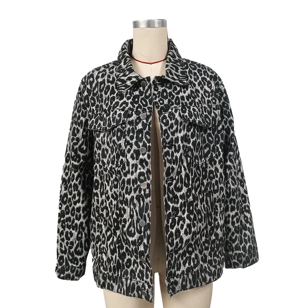 Women's Leopard Print Denim Shirt