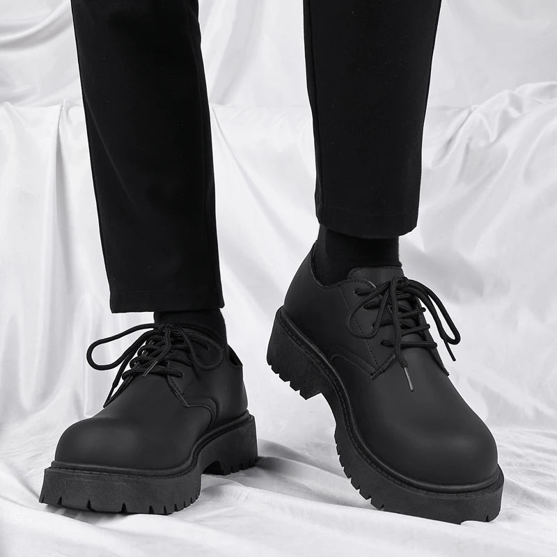 Men's Platform PU Leather  Lace-up Sneakers Thick Bottom British Shoes