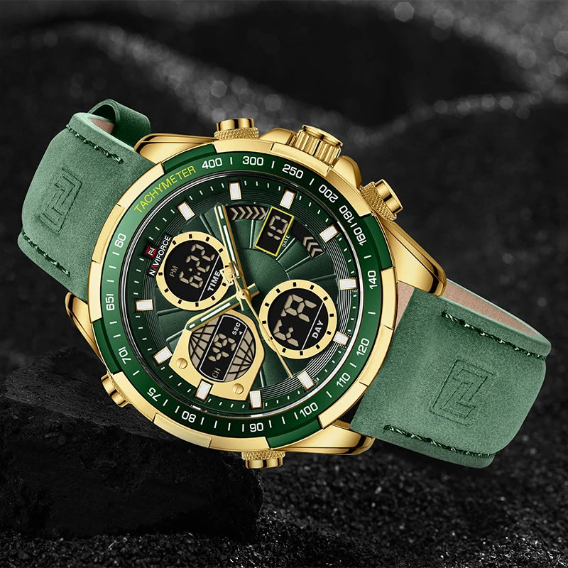 Men's Leather Military Sport Waterproof Watch - Chronograph Quartz Wristwatch