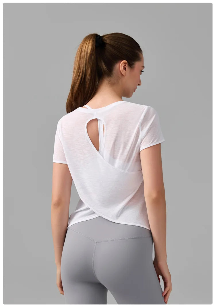 Women's Short Sleeve Yoga T-Shirt - Breathable Quick Dry Gym Running Top