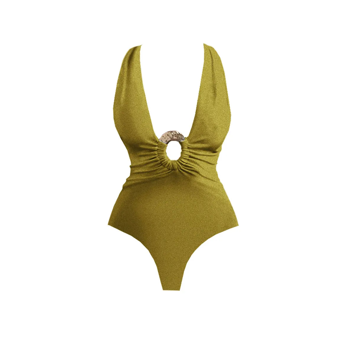 Shell Bandage Halter One Piece Swimsuit - High Leg Cut Out