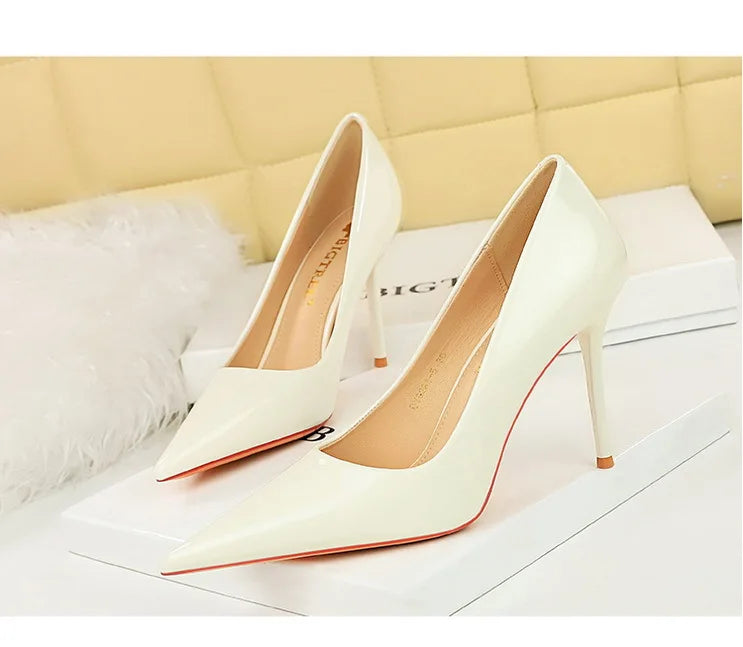 Patent Leather Stiletto Pumps - Pointed Toe High Heels for Special Occasions