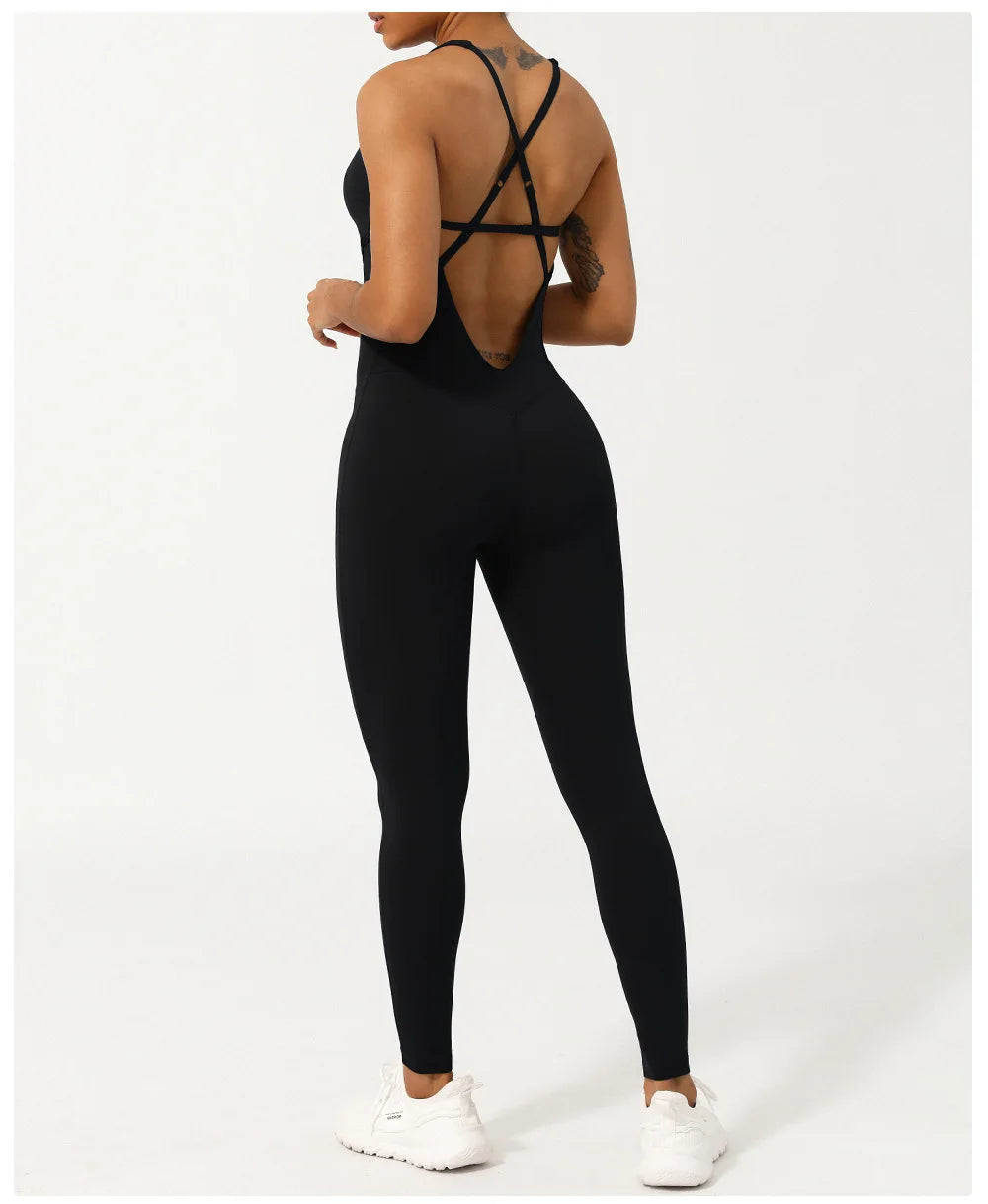 Women's Running Gym Jumpsuit - One Piece Fitness Yoga Set Breathable Quick Dry Sportswear Workout Activewear