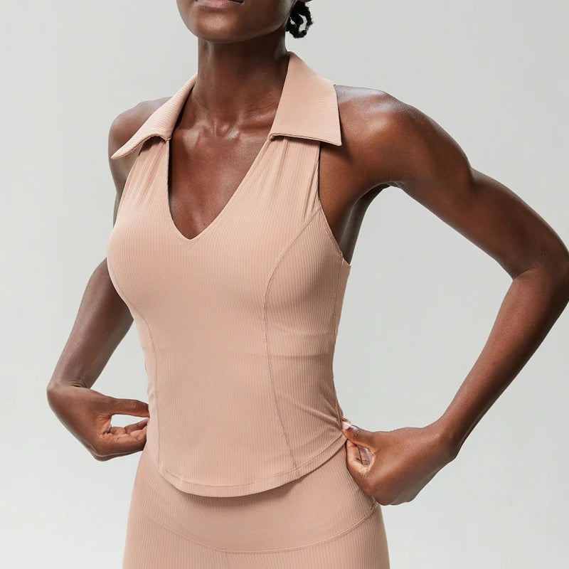 Women's Sleeveless Fitness Yoga Summer Slim Fit V-Neckline Gym Running Top Breathable Quick Dry Sportswear Workout Top