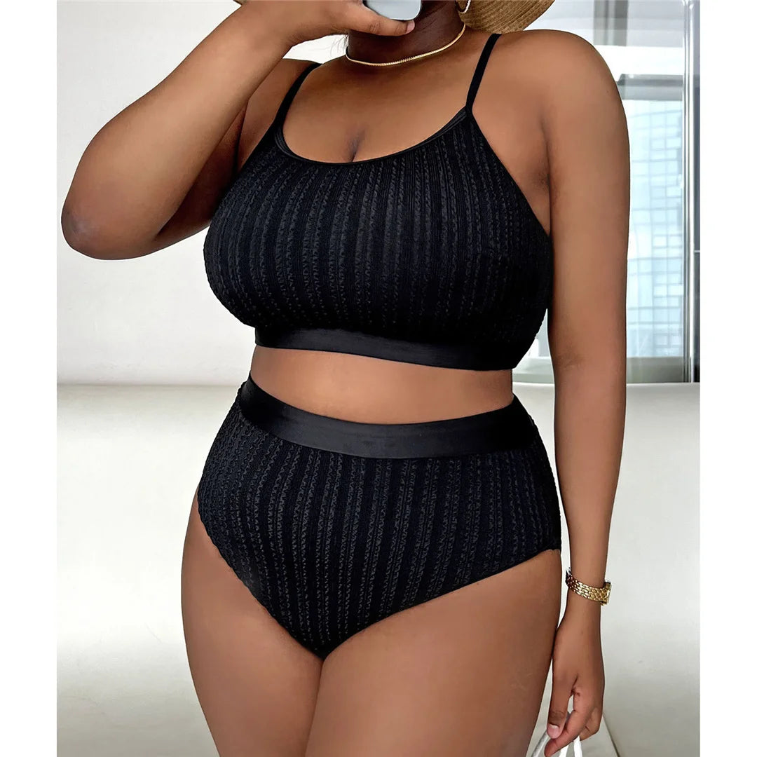 Women's Ribbed Bikini Plus Size  Swimsuit Two-pieces Bikini Set 0XL - 4XL