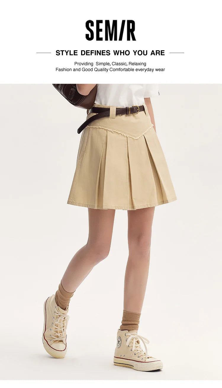 Salt & Sweet Style A-Line Mini Skirt - Summer Edgy Raw Hem Pleated Retro Skirt with Belt