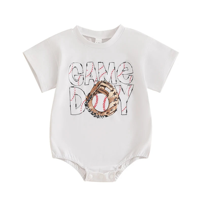 0-18M Baby Girls Boys Baseball Romper Letter Print Short Sleeve Bodysuit  Summer Babygrow