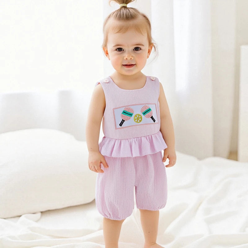 Striped Sleeveless Romper with Cartoon Embroidery - Baby & Toddler