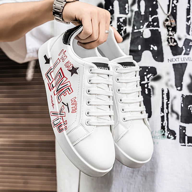 Men's Graffiti Design Platform Skateboard Sneakers - High Quality Sport Trainers