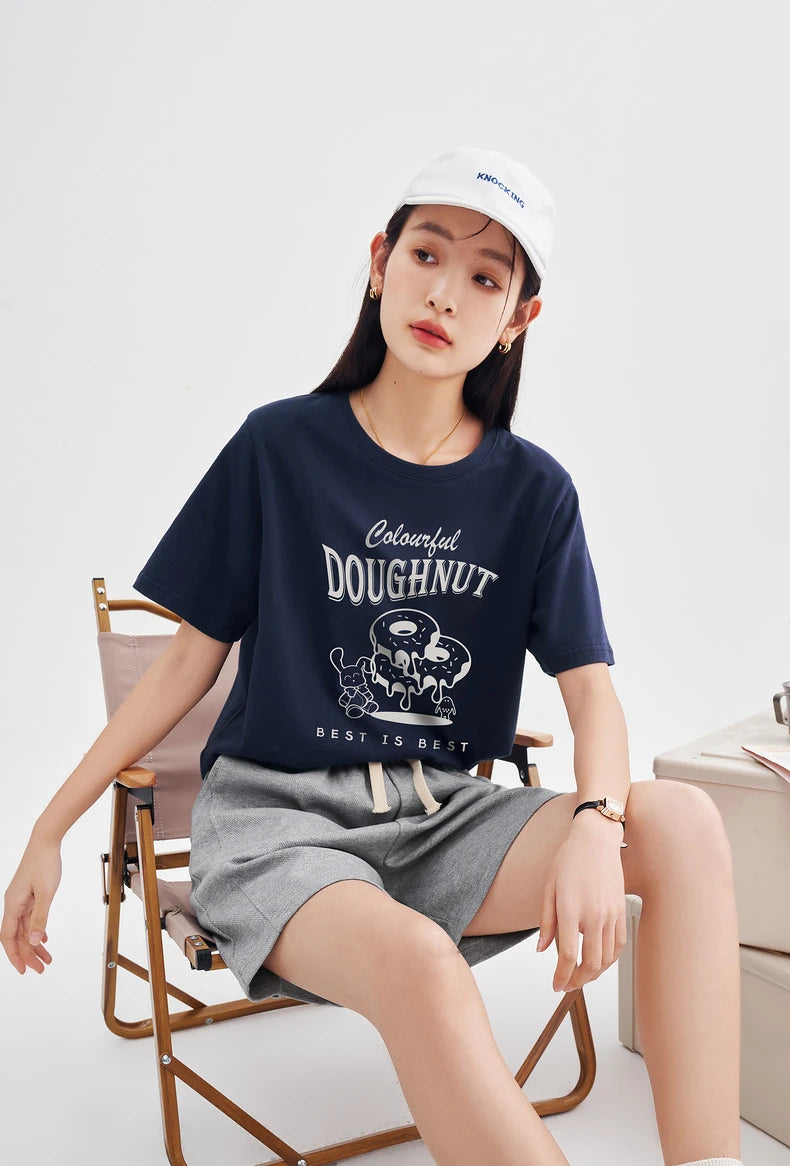 Women's Cartoon Rabbit Pure Cotton Short Sleeve Loose Versatile T-Shirt