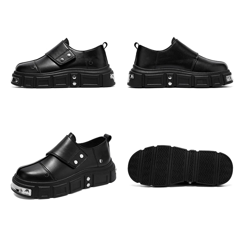 Men's Leather Platform Derby Shoes - Metal Detail Casual Dress Sneakers