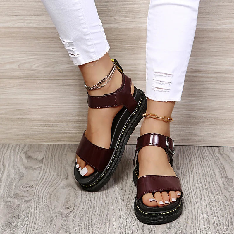 Women's Ankle Strap PU Thick-soled Soft Buckle Sandals