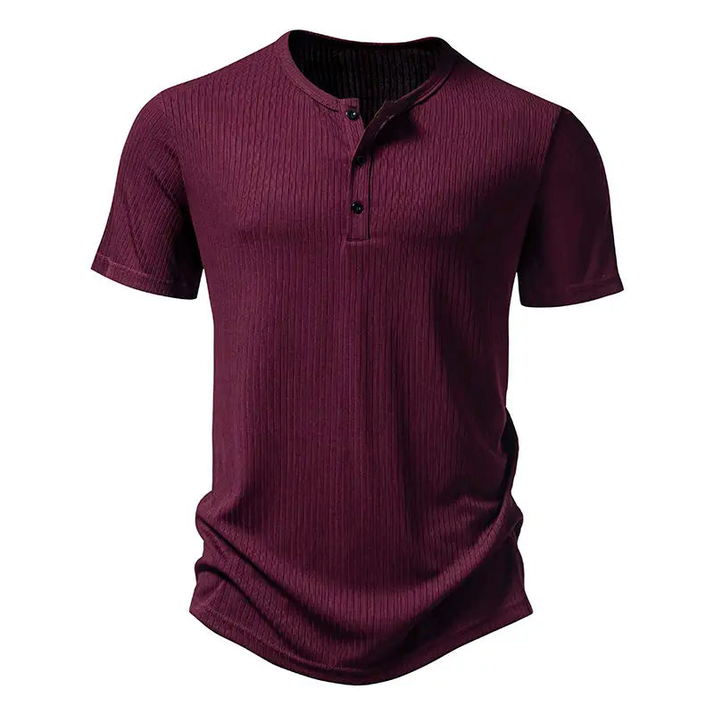Men's Summer Henry Collar  Short Sleeve Smart Casual T-Shirt