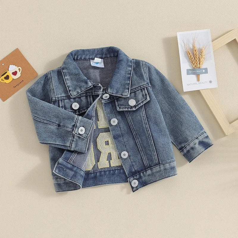 Toddler Baby Boys Letter Embroidery Button-Down Denim Jacket