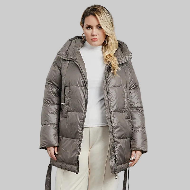 Women's Quilted Winter Parka - Plus Size Hooded Down Jacket