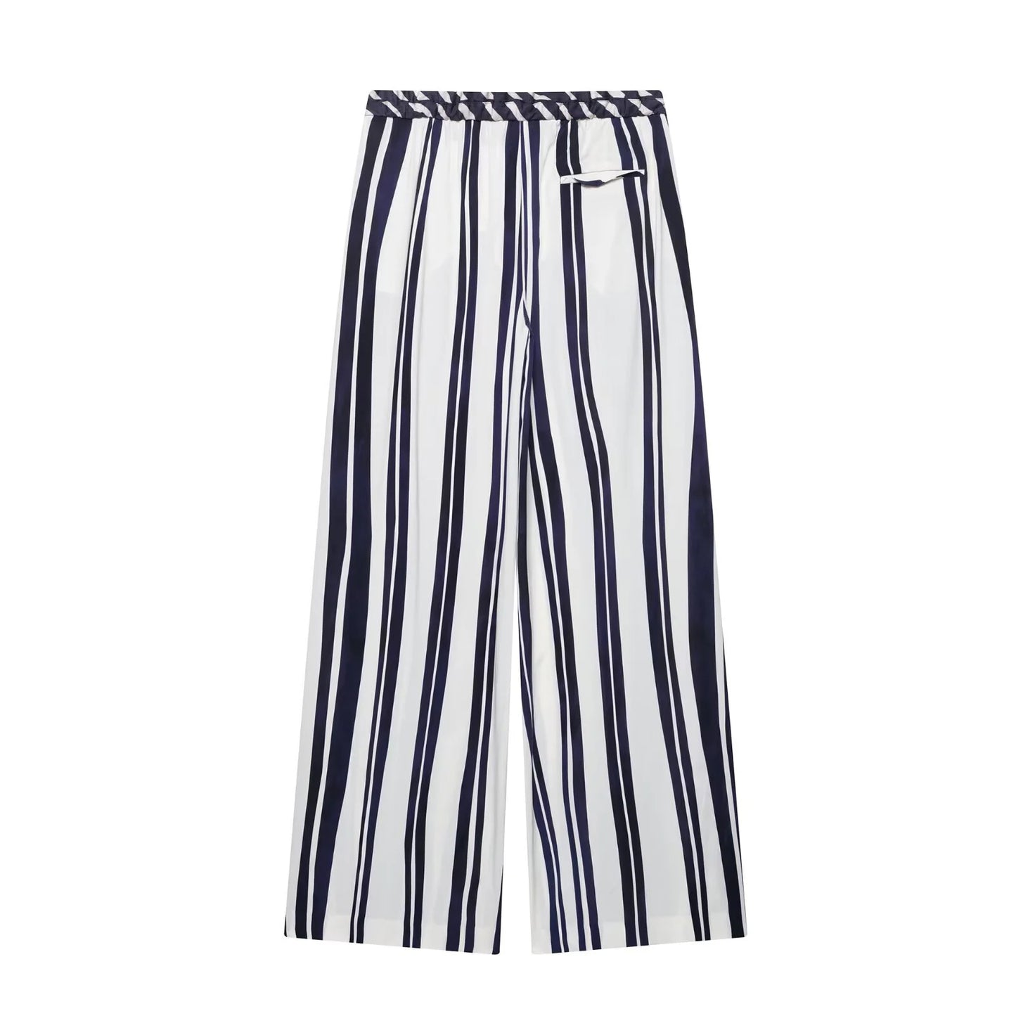 Women's Striped Collar Top & Mid Waist Loose Pants Set