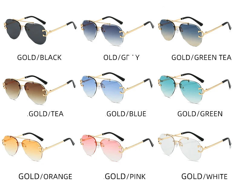 Unisex Vintage Rimless Classic Double Bridge Pilot Gradient Sunglasses