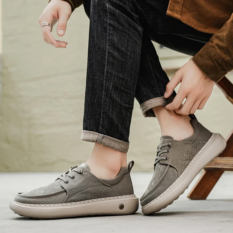 Men's Casual Platform Sneakers - Breathable Lace-Up Tennis Shoes