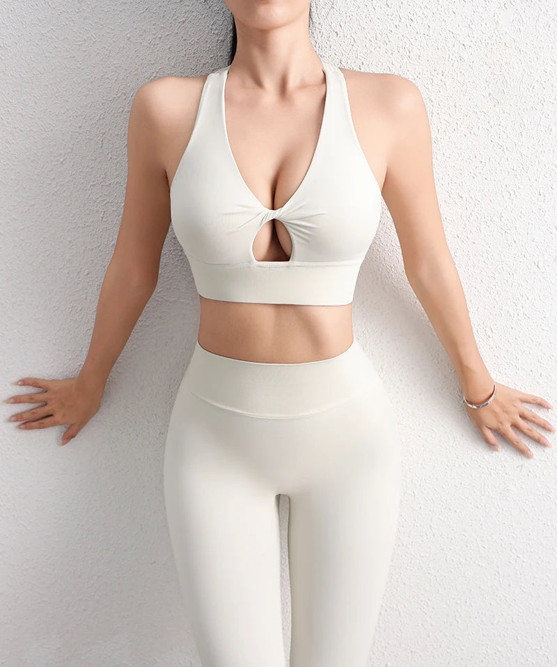 Halter Neck Yoga Crop Top Bra - Removable Chest Pad Elastic Breathable Sports Bra