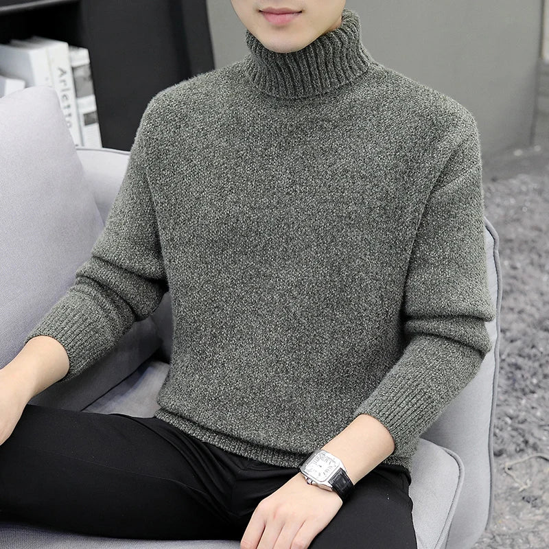 Autumn Winter Turtleneck Sweater - Solid Colour Warm Knit Pullover