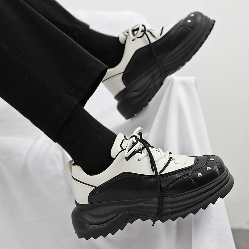 Men's Platform Sneakers with Metal Design - Skateboard Sports Shoes