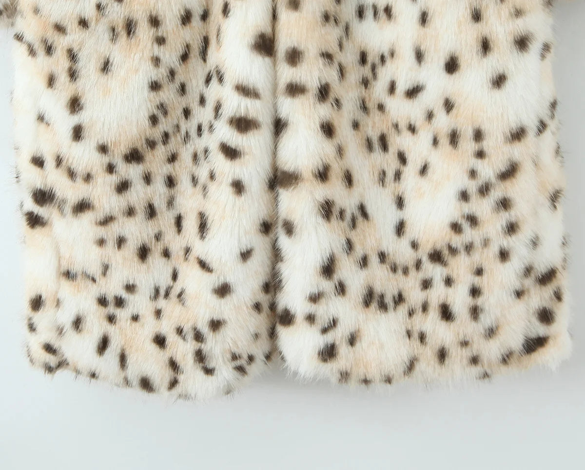 Faux Fur Leopard Print Long Coat - Long Sleeve Loose Warm Winter Outerwear
