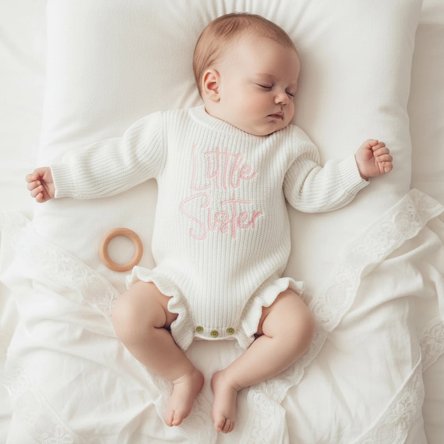 Letter Embroidery Long Sleeve Sweater Romper (0-12M)