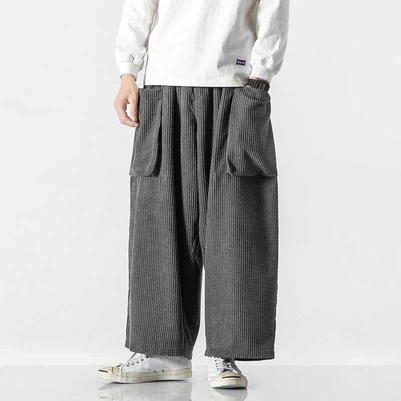 Men's Wide Leg Corduroy Pants - Loose Fit Casual Trousers