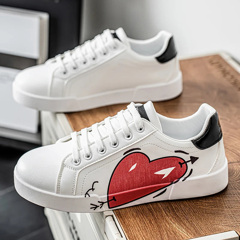 Men's Graffiti Design Platform Skateboard Sneakers - High Quality Sport Trainers