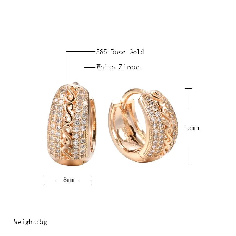 Women's Hollow Pattern  Natural Zircon  585 Rose Gold Color Hoop Earrings