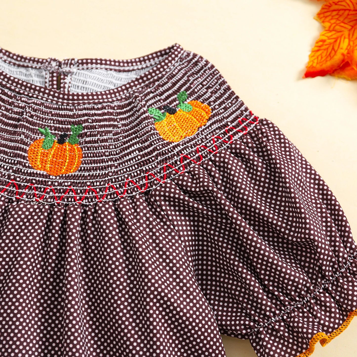 0-3Y Baby Girls Boys Romper Pumpkin Embroidered Plaid Print Short Sleeve Ruffled Jumpsuits