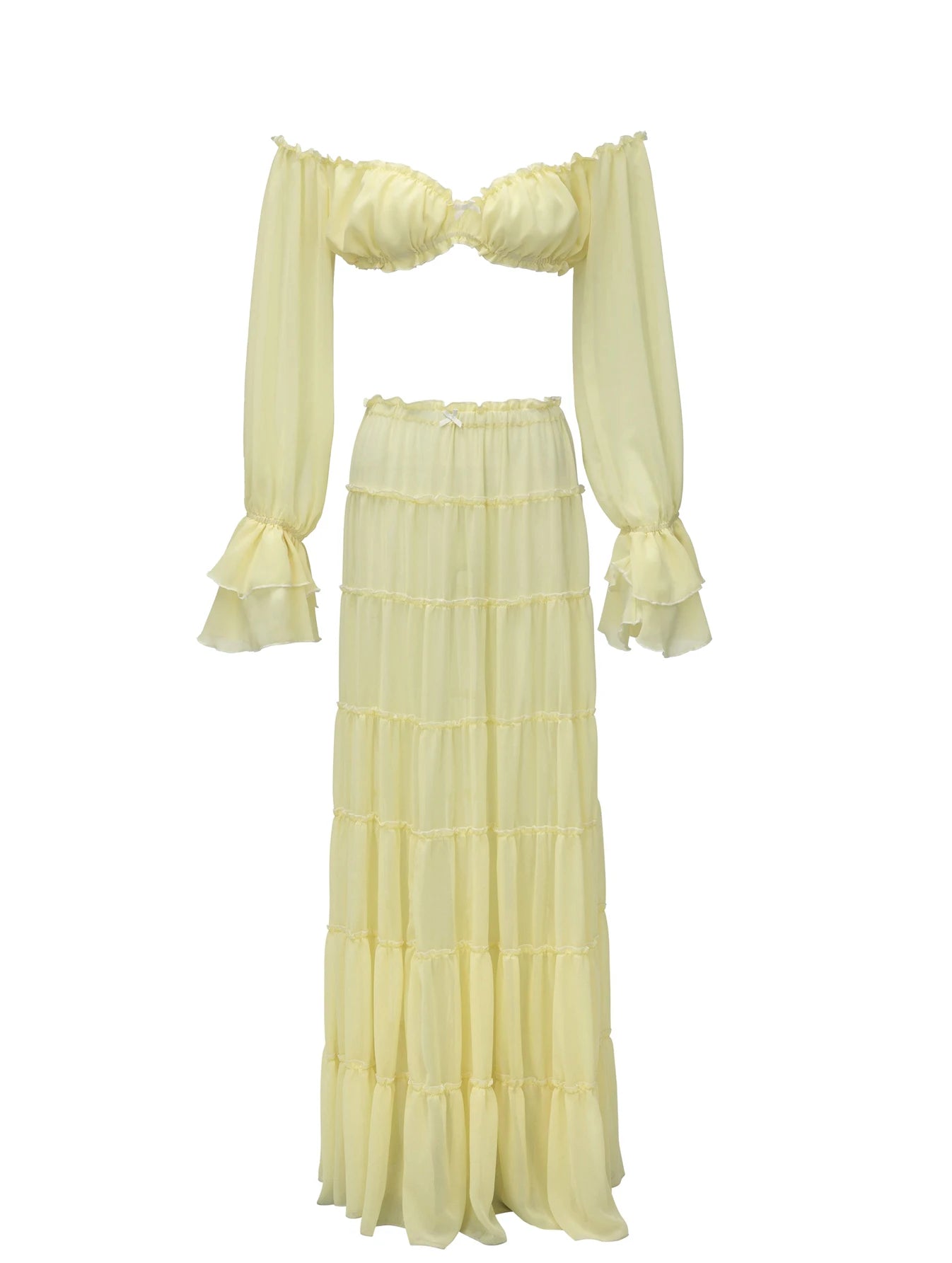 Women's Two-Piece Beach Set - High Waist A-Line Skirt & Bandage Top