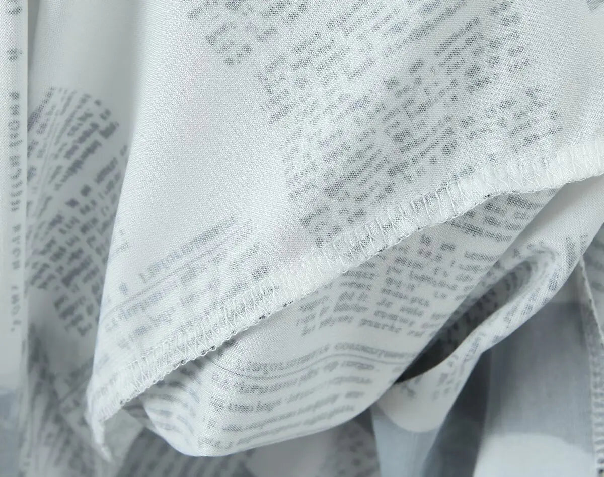 Newspaper Print Sling Dress - Backless Chain Strap Dress