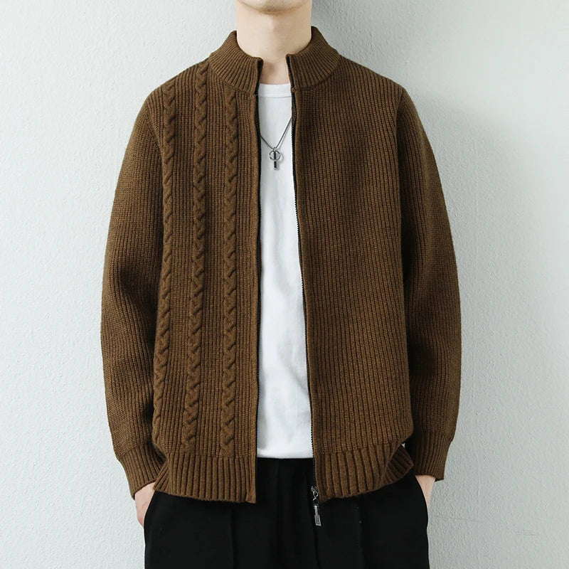 Men's Knitted Cardigan - Stand Collar Zip-Up Sweater Jacket