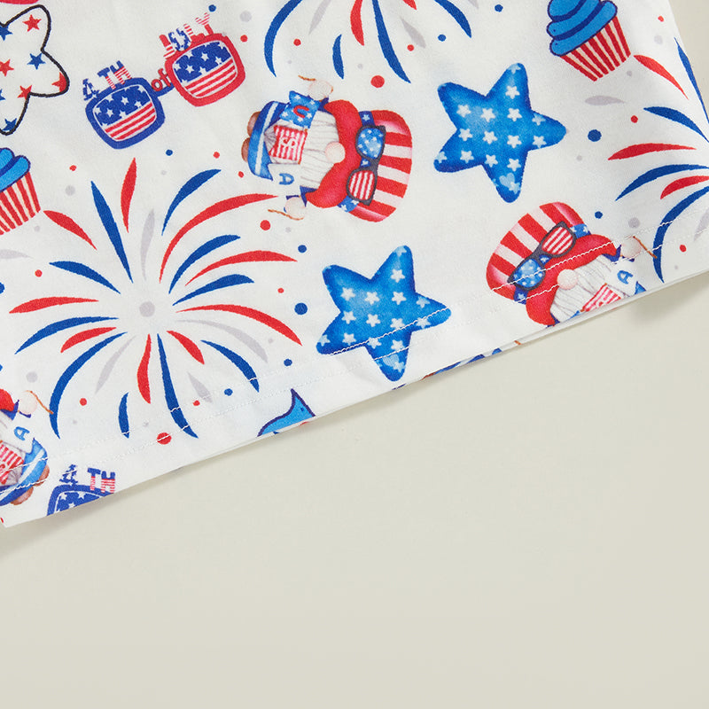 0-4Y Toddler Kids Boys T Shirt Short Sleeve Eagle/Donut/Bull/Fireworks Print Pullover Tops for Independence Day