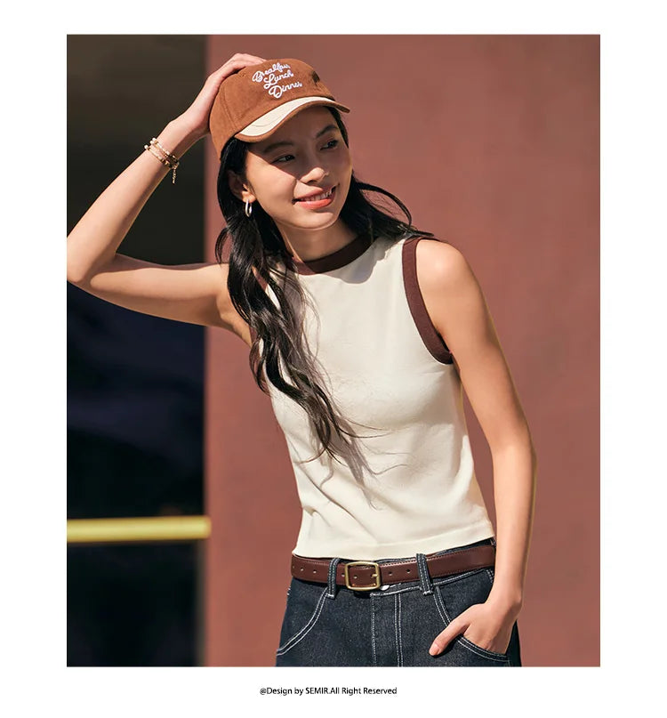 Women's Color-Block Round Neck Camisole - Slim Fit Vest Top