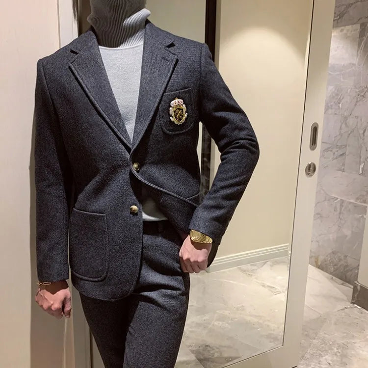 Men Slim Fit Thick Blazer Two Piece Set