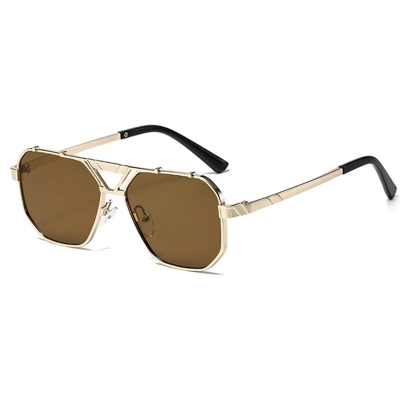 Unisex 1/2pcs Vintage Metal Double Bridges Square Sunglasses UV400