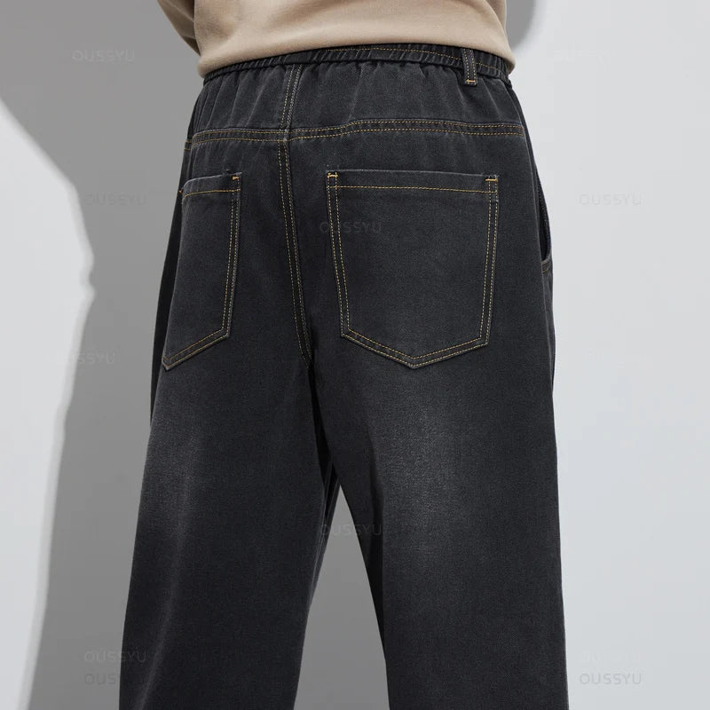 Men's Elastic Waist Cargo Denim Jeans