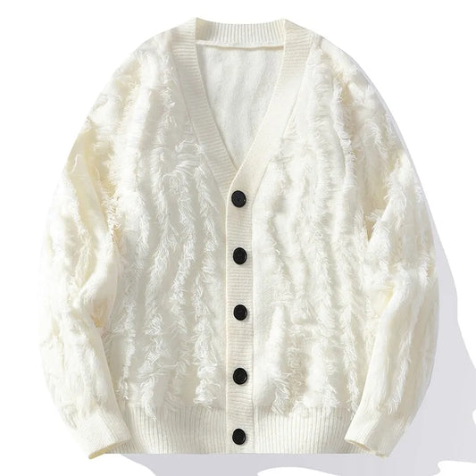Men's Korean Style V-Neck Cardigan - Vintage Loose Knit Sweatercoat