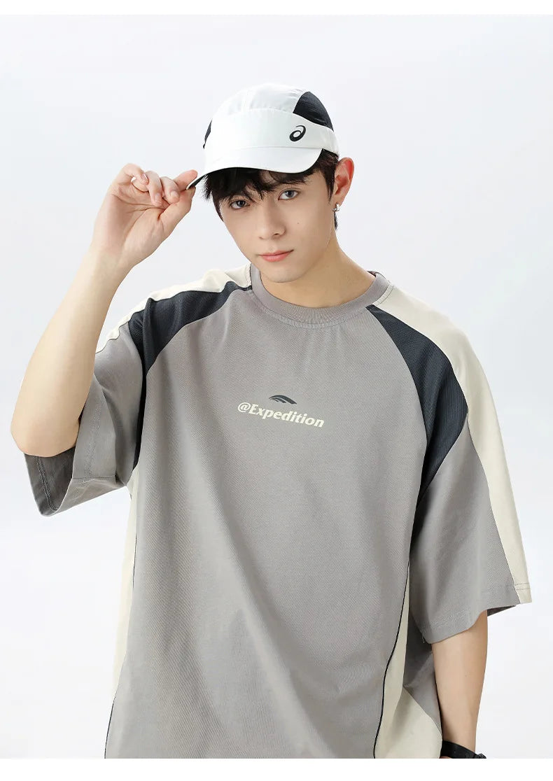 Men's Sports T-Shirt Mesh Breathable Colour Block Letter Print Short Sleeve