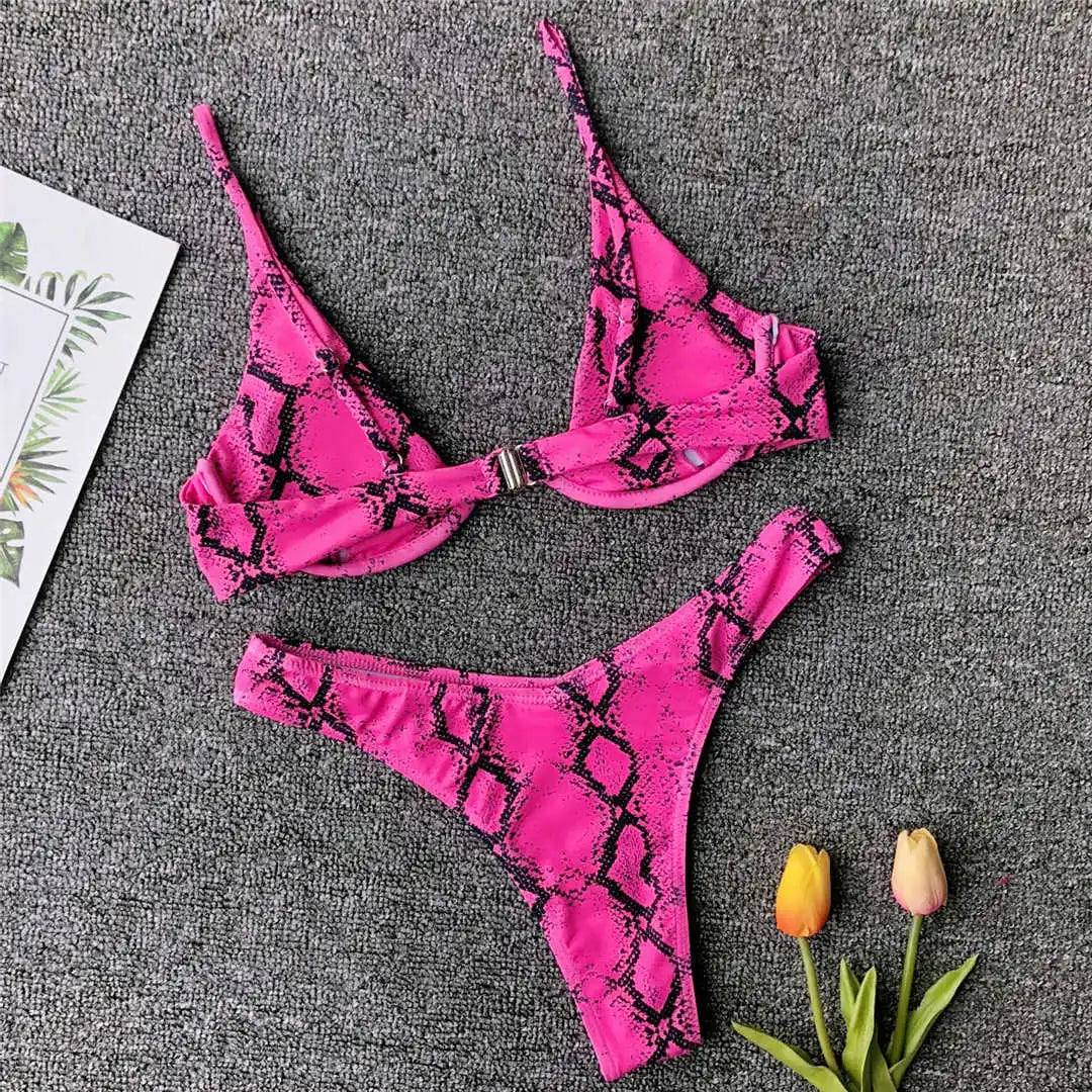 Women's V-Bar Underwired Bikini Set | V-Shape Wire Padded Two-Piece Swimwear
