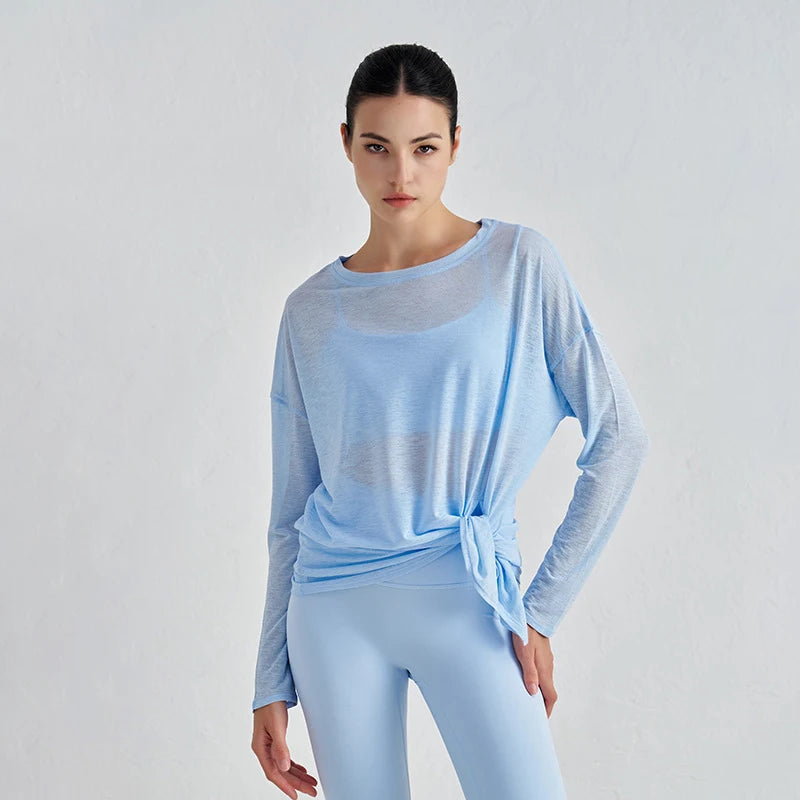 Mesh Long Sleeve Sports Top - Quick Dry Breathable Running Shirt for Yoga & Fitness