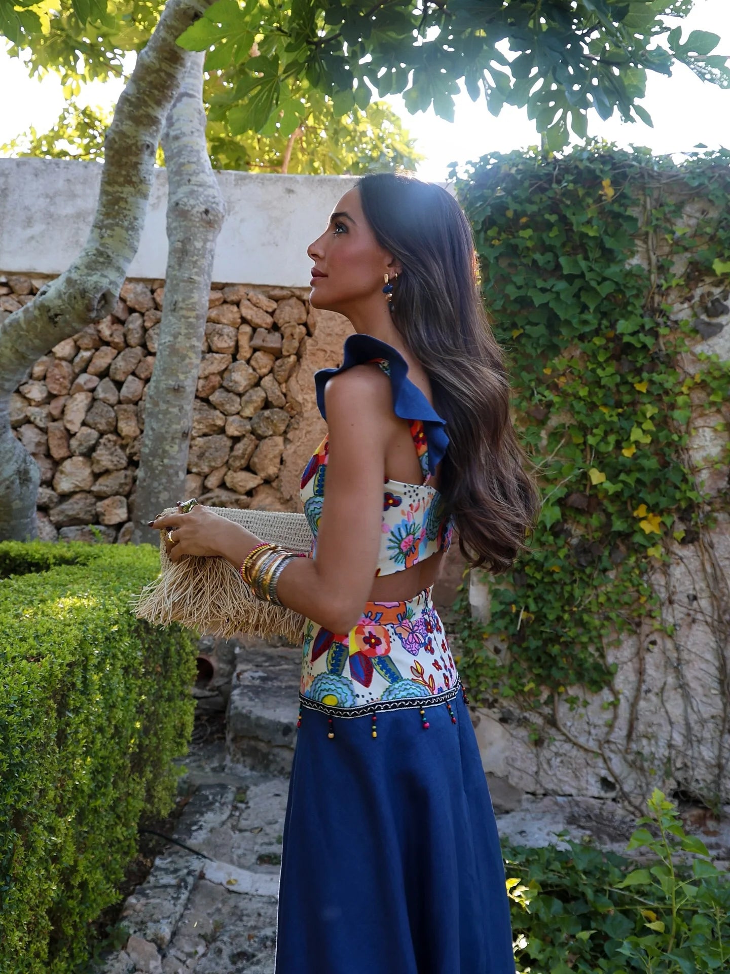 Women's 3-Piece Ruffle Bikini Set - Print Swimwear with Slit Skirt