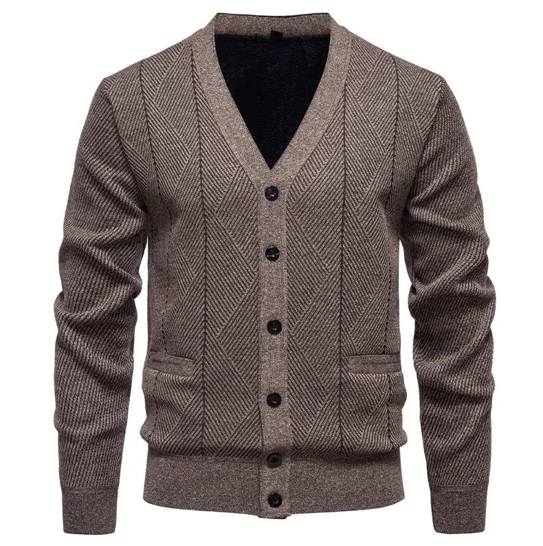 Winter Warm V-Neck Fleece Lined Knit Cardigan